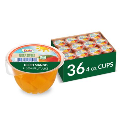 Dole Fruit Bowls Diced Mango in 100% Juice Snacks, 4oz 36 Total Cups, Gluten &amp; Dairy Free, Bulk Lunch Snacks for Kids &amp; Adults