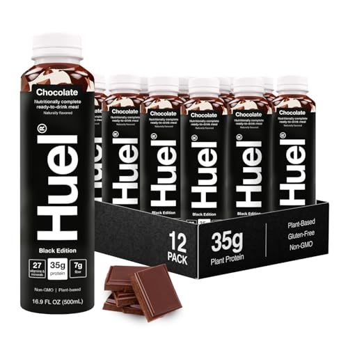 Huel Black Edition Ready-to-Drink, Chocolate Meal Replacement Drink, 35g High Protein, 27 Vitamins and Minerals, Vegan, Gluten Free, Plant Based, High Fiber, Low Sugar, 16.9 Fl Oz (12 Pack)