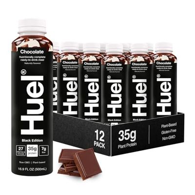 Huel Black Edition Ready-to-Drink, Chocolate Meal Replacement Drink, 35g High Protein, 27 Vitamins and Minerals, Vegan, Gluten Free, Plant Based, High Fiber, Low Sugar, 16.9 Fl Oz (12 Pack)