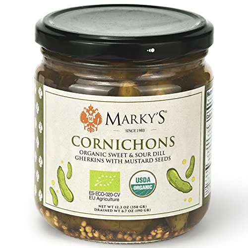 Organic Cornichons Pickles - 12.3 OZ / 348 G - Sweet &amp; Sour Dill Gherkins With Mustard Seeds