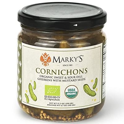 Organic Cornichons Pickles - 12.3 OZ / 348 G - Sweet &amp; Sour Dill Gherkins With Mustard Seeds