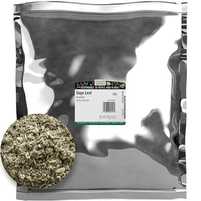 Frontier Co-op Sage Leaf, Crushed, Kosher | 1 lb. Bulk Bag | Salvia officinalis L.