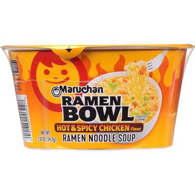 Maruchan Bowl Hot &amp; Spicy Chicken Flavor Ramen Noodles with Vegetables 3.32 OZ (Pack of 12)