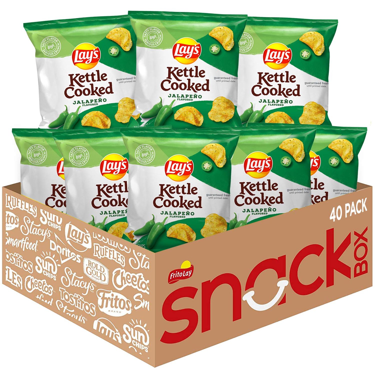 Lay&#39;s Kettle Cooked Potato Chips, Jalapeno, 0.85 Ounce (Pack of 40)