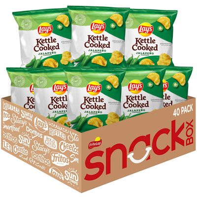 Lay&#39;s Kettle Cooked Potato Chips, Jalapeno, 0.85 Ounce (Pack of 40)