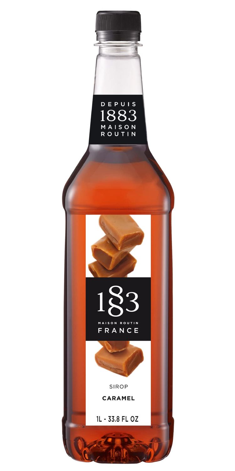 1883 Caramel Syrup  Flavored Syrup for Hot  Iced Beverages Rich FullBodied Taste AllNatural  GlutenFree Vegan NonGMO Kosher PreservativeFree Made in France  Plastic Bottle 1 Liter 338 Fl Oz