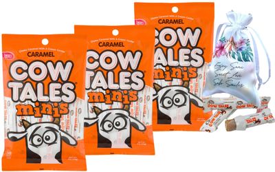 Goetze Candy Individually Wrapped | Original Caramel Cow Tails Minis - Delicious Chewy Cream Center - Soko Smiles Pocket Bag Included (3 Pack Bags)