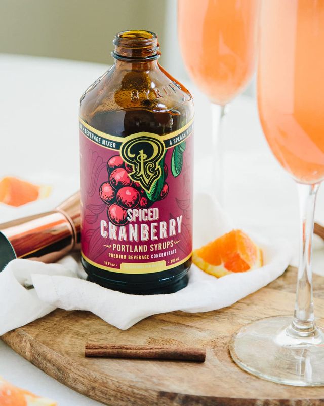 Portland Syrups Spiced Cranberry Syrup - Drink Mixer for Crafting Cocktails, Mocktails, &amp; Seasonal Beverages - Flavor Enhancer for Soda, Punch, and Mulled Drinks - 12 oz Bottle, 24 Servings, Pack of 2