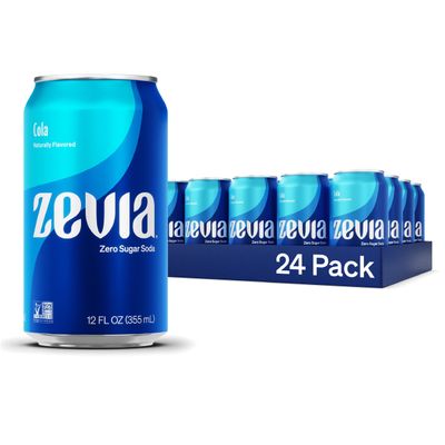 Zevia Zero Sugar, Cola Soda, 12 Fl Oz Cans (Pack of 24)
