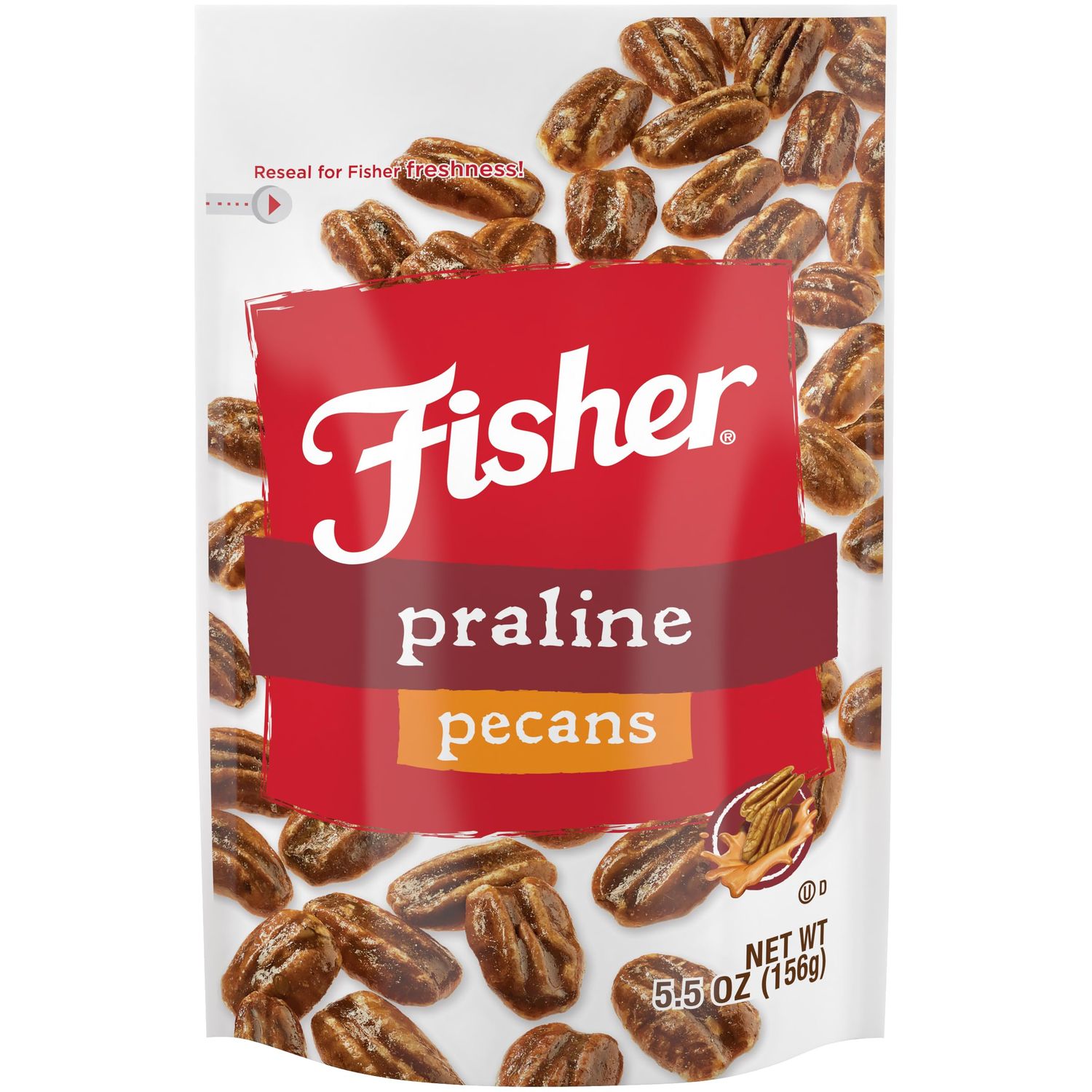 Fisher Snack Praline Pecans, 5.5 Ounces, Resealable Pouch, Made with Whole Mammoth Pecans