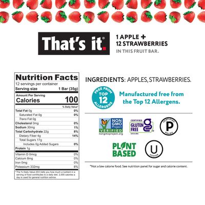That's it. Variety Pack 100% Natural Real Fruit Bar, Best High Fiber Vegan, Gluten Free Healthy Snack, Paleo for Children &amp; Adults, Non GMO No Added Sugar, No Preservatives Energy Food (12 Pack)