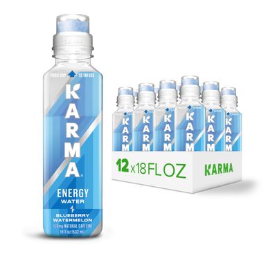 Karma Natural Energy Drink - 12 Pack, Blueberry Watermelon Caffeinated Water - Clean Focus &amp; Energy Boost