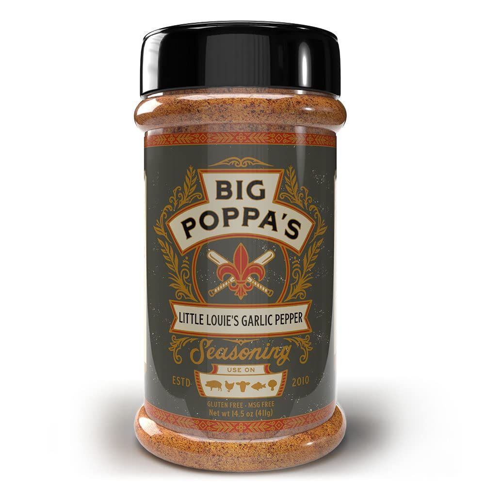 Big Poppa&#39;s Little Louies Garlic Salt with Black Pepper - Gluten-Free All Purpose Seasoning - Beef Seasoning, Chicken Seasoning and even Vegetable Seasoning for Cooking (14.5 Oz)