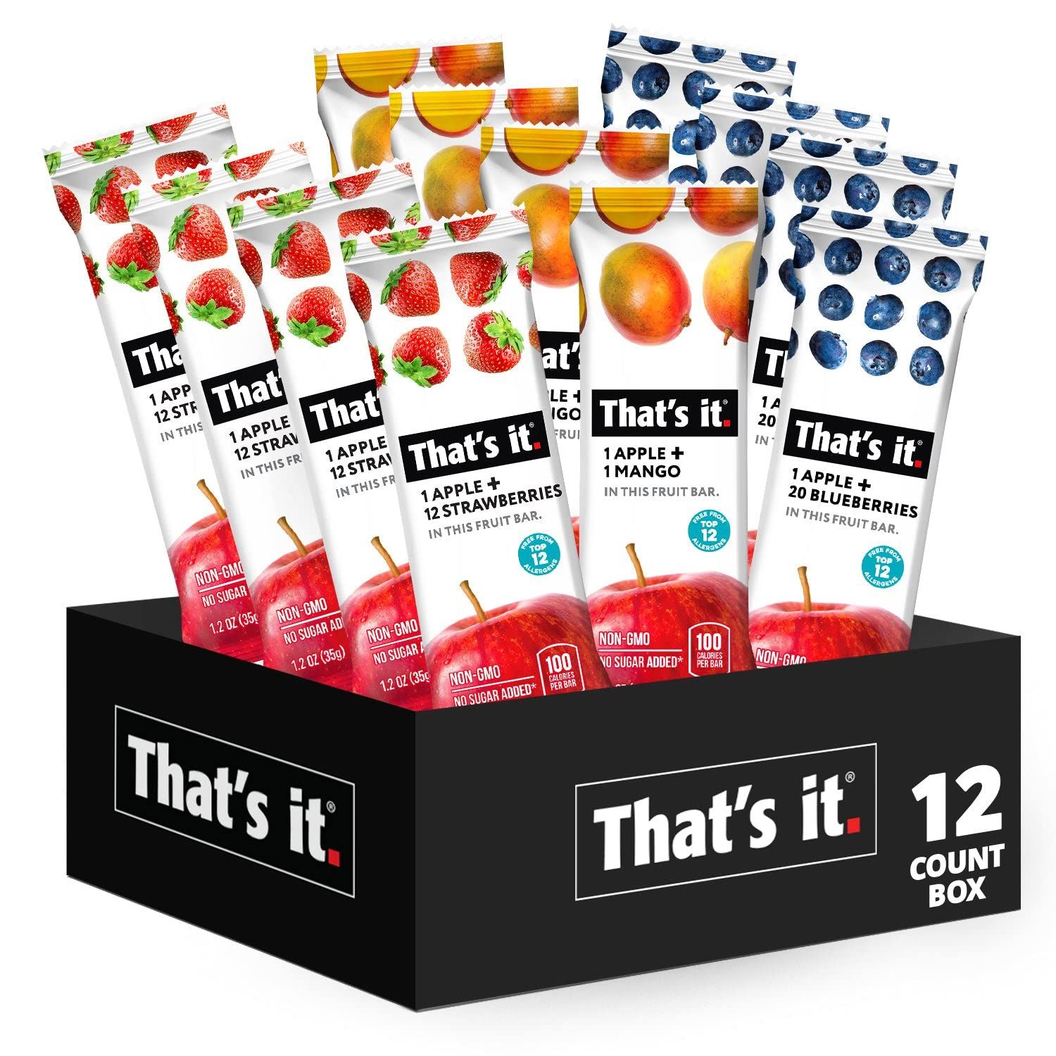 That&#39;s it. Variety Pack 100% Natural Real Fruit Bar, Best High Fiber Vegan, Gluten Free Healthy Snack, Paleo for Children &amp; Adults, Non GMO No Added Sugar, No Preservatives Energy Food (12 Pack)