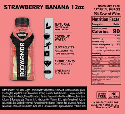 BODYARMOR Sports Drink Sports Beverage, Strawberry Banana, Coconut Water Hydration, Natural Flavors With Vitamins, Potassium-Packed Electrolytes, Perfect For Athletes, 12 Fl Oz (Pack of 8)
