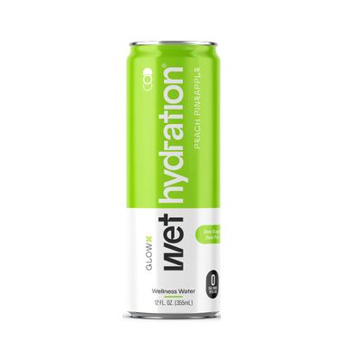 Wet Hydration, Zero Calorie, Functional Wellness Water - Peach Pineapple (12 Ounce Cans, Pack of 12) - Flavored Water, Hydration Drink, No Sugar, No Artificial Ingredients, Zero Calories