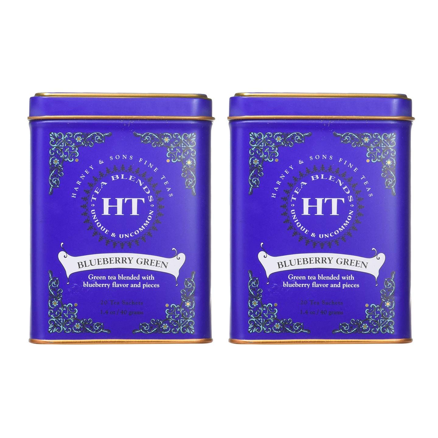 Harney &amp; Sons Blueberry Green Tea - Green Tea Blended with Blueberry Flavor and Pieces - 20 sachets ( Pack of 2 )