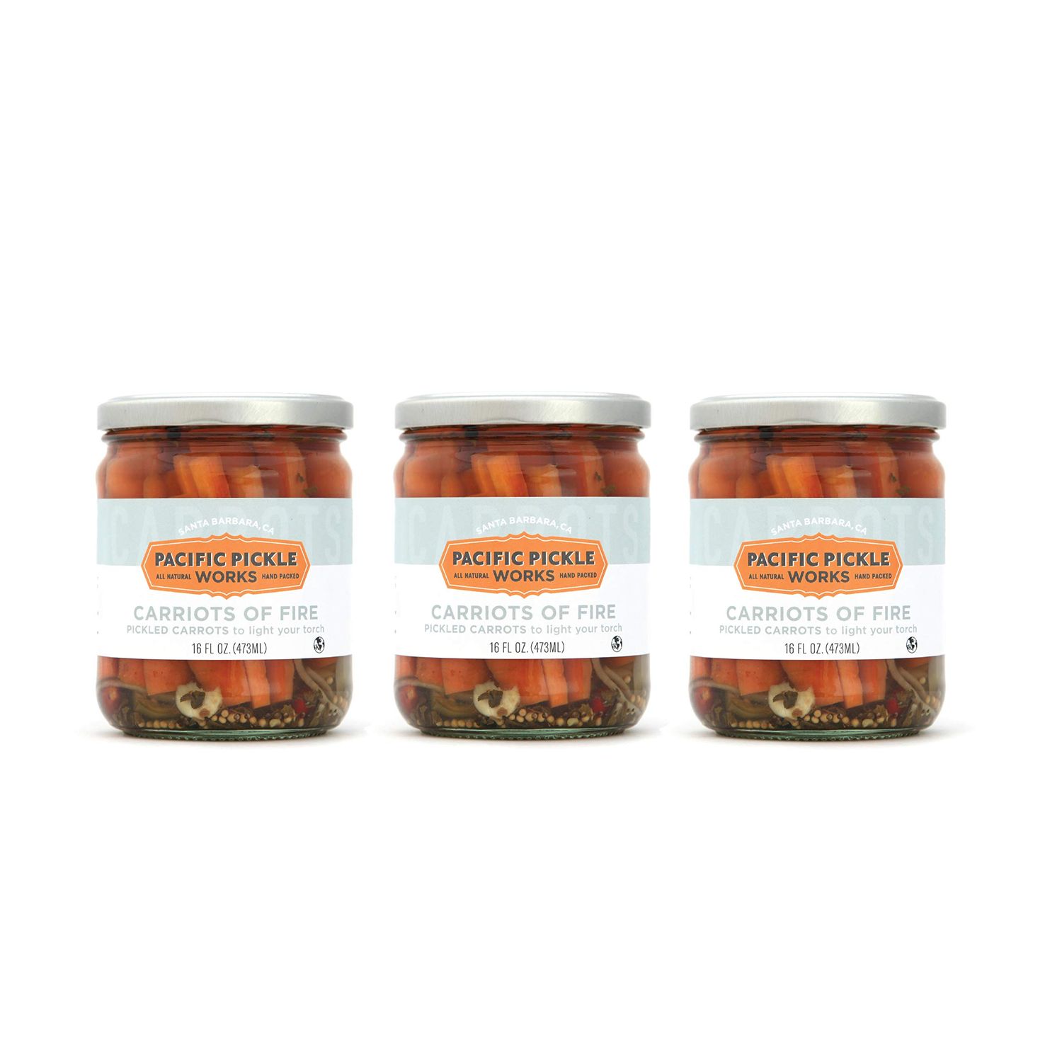 Carriots of Fire - Spicy Pickled Carrot Sticks with Jalapeo - Gourmet Carrots for Snacking - non-GMO, Kosher, Gluten-Free 16 oz (3-pack)