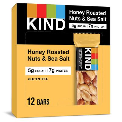 KIND Nut Bars, Honey Roasted Nuts &amp; Sea Salt, Good Source of Fiber, Gluten Free, Low Sugar, 7g Protein, 12 Count