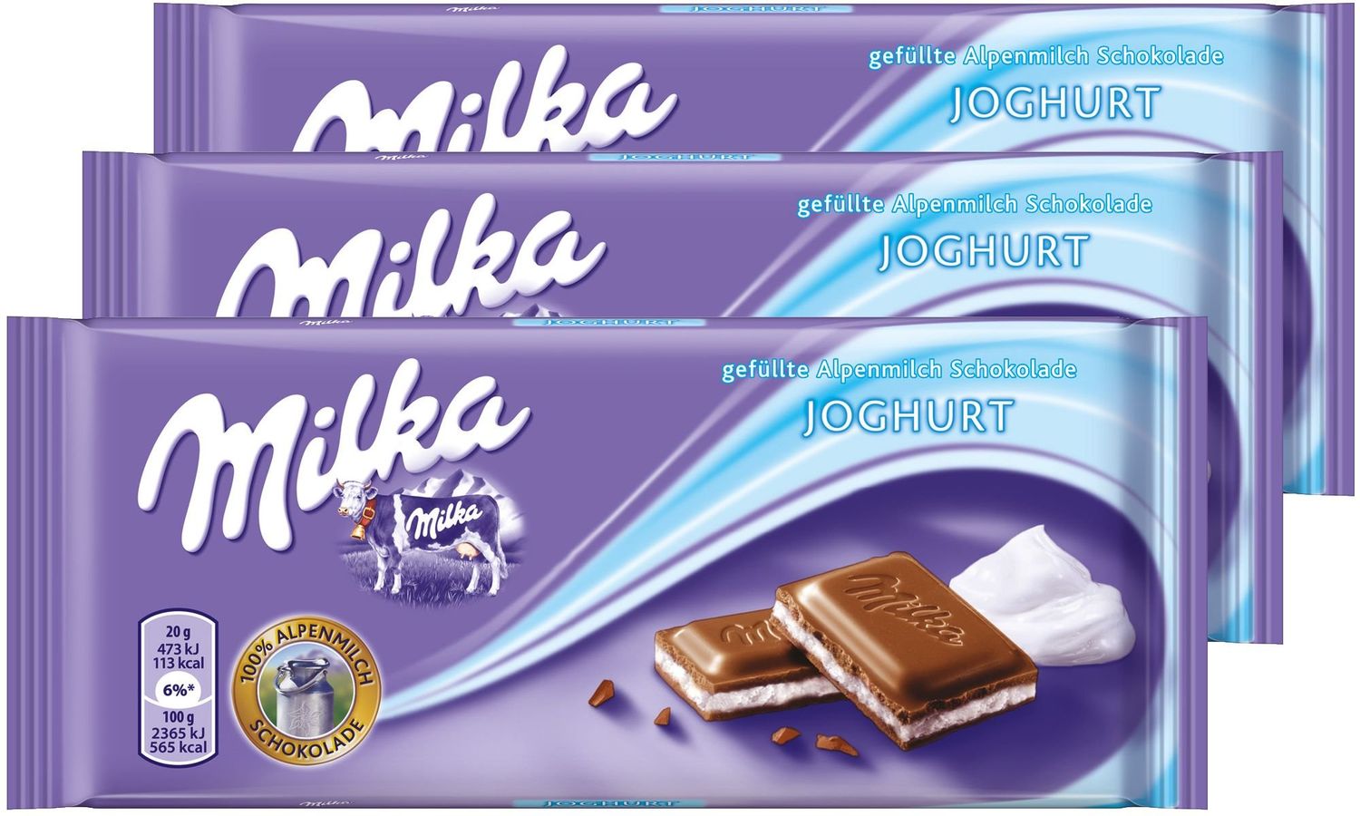 Milka Yoghurt Alpine Milk Chocolate, 100g/3.5oz (YOGHURT, PACK OF 3)