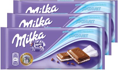 Milka Yoghurt Alpine Milk Chocolate, 100g/3.5oz (YOGHURT, PACK OF 3)