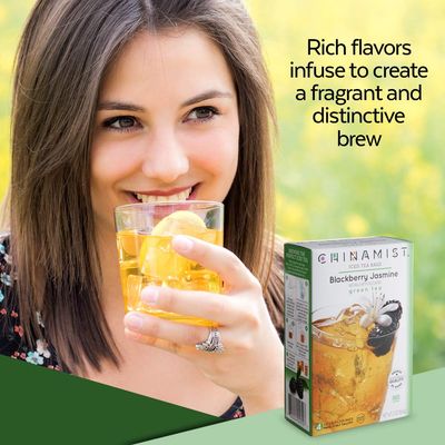 China Mist Iced Tea - Blackberry Jasmine Green Tea Infusion - Refreshing and Delicious - Each Tea Bag Yields 1/2 Gallon - 4 bags.
