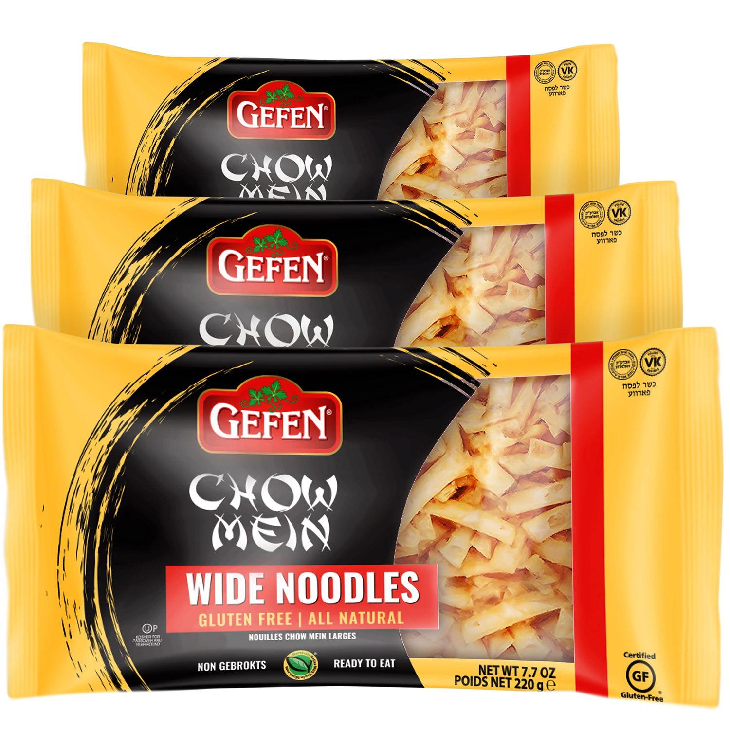 Gefen Gluten Free Wide Chow Mein Noodles, 8 Ounce (3 Pack) Ready To Eat, Airy, Crisp &amp; Delicious, Tastes Like the Real Thing! All Natural, Grain Free