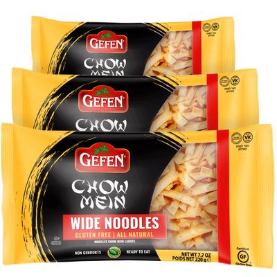 Gefen Gluten Free Wide Chow Mein Noodles, 8 Ounce (3 Pack) Ready To Eat, Airy, Crisp &amp; Delicious, Tastes Like the Real Thing! All Natural, Grain Free