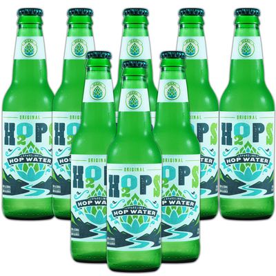H2OPS Sparkling Hop Water 8PK - Original, 0 Alcohol, 0 Calorie, (8 12oz Glass Bottles) Craft Brewed, Premium Hops, Lightly Carbonated, Gluten Free, Unsweetened, NA Beer