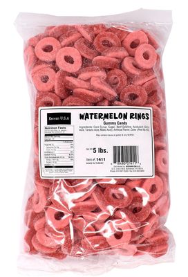 Kervan Candy Bebeto Watermelon Rings - Fruity, Soft, Sweet &amp; Sour Gummy Candy Bulk for Kids, Gift Snacks and Parties - Watermelon Ring Gummies Big Party Size Bag (5 lbs)