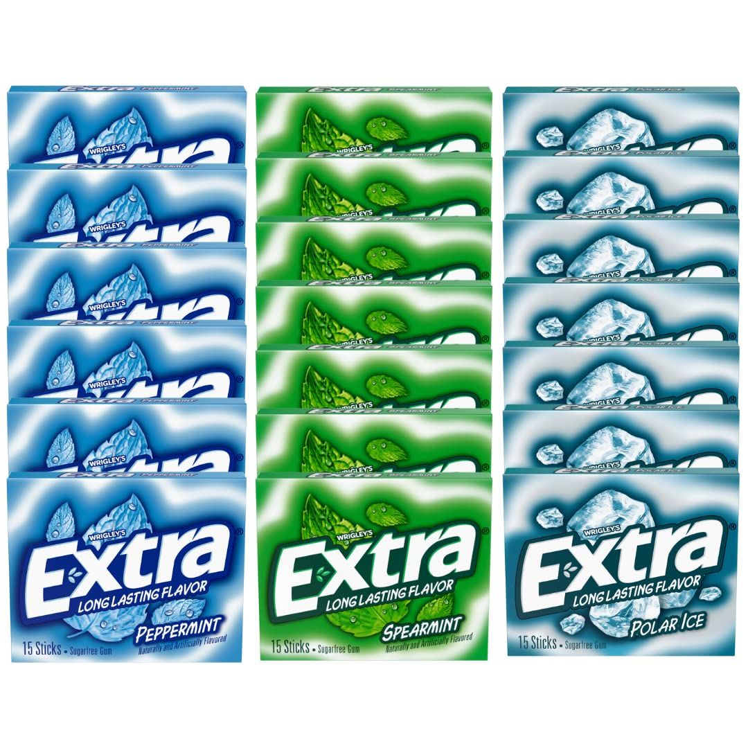 Veher Extra Mint Sugar-Free Chewing Gum Bulk Variety Pack - Polar Ice, Spearmint, and Peppermint - Fresh Breath and Long-Lasting Flavor - 15 pc (20 pk.)