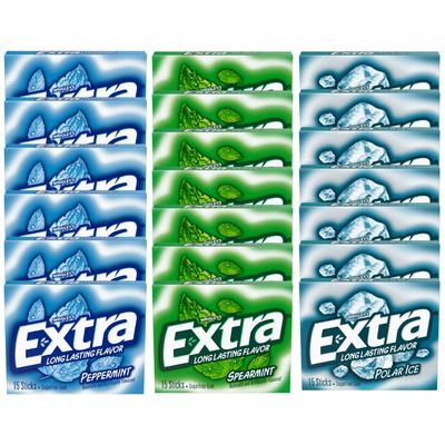 Veher Extra Mint Sugar-Free Chewing Gum Bulk Variety Pack - Polar Ice, Spearmint, and Peppermint - Fresh Breath and Long-Lasting Flavor - 15 pc (20 pk.)