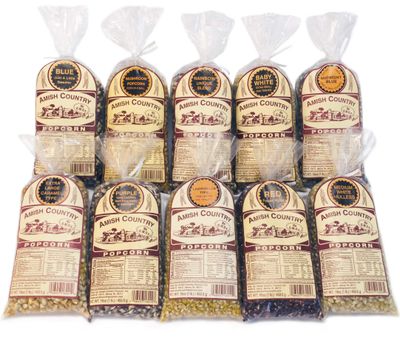 Amish Country Popcorn - 10 (1 Lb Bag) Variety Gift Set Bundle (Red, Blue, Medium White, Midnight Blue, Purple, Ladyfinger, Baby White, Rainbow, Medium Yellow, and Mushroom)