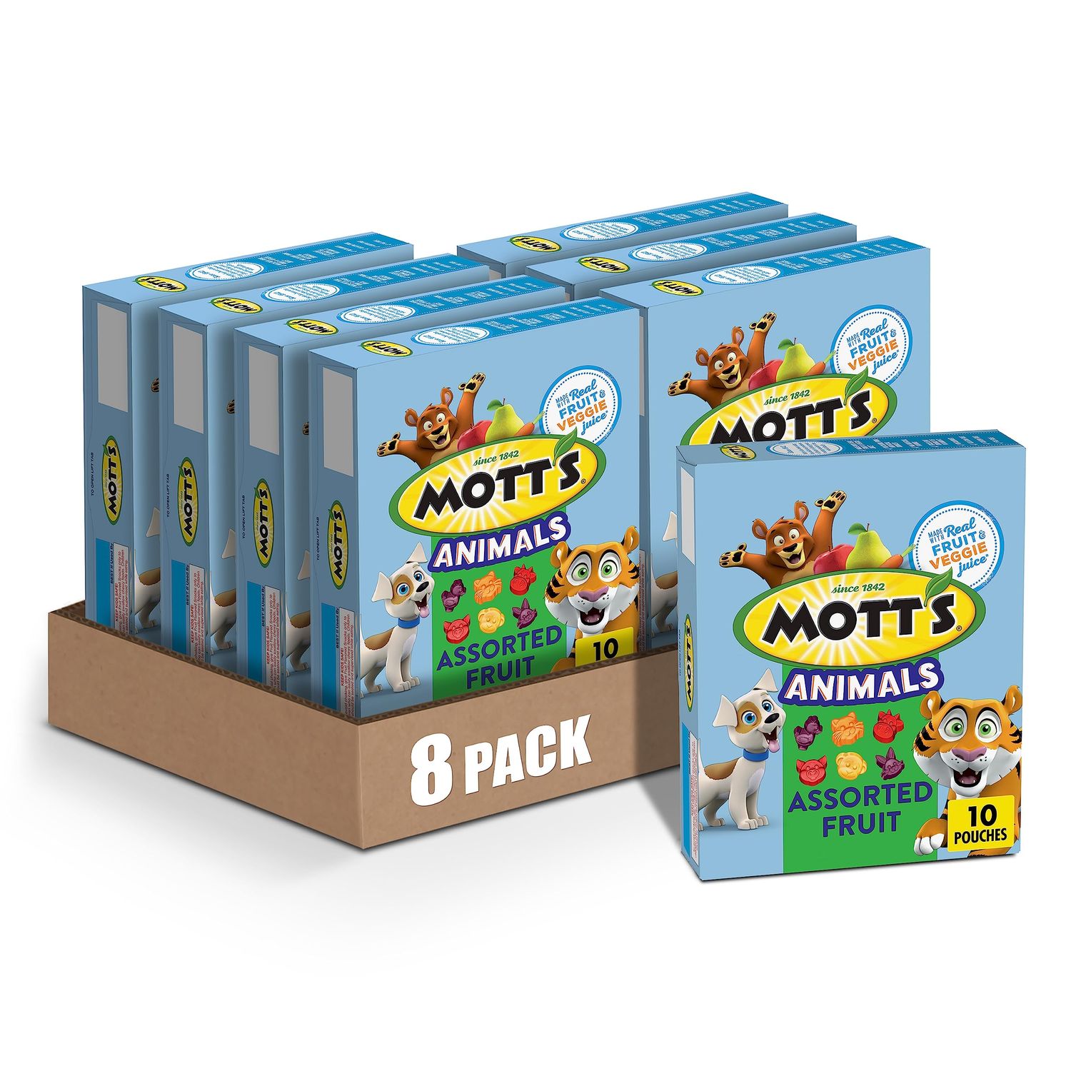 Mott&#39;s Fruit Flavored Snacks, Animals Assorted Fruit, Gluten Free Snack, 10 Ct, 8 oz (Pack of 8)