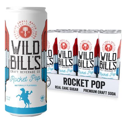 Wild Bill&#39;s Rocket Pop Soda Classic Craft Soda Pop Soft Drinks, Sodas Made with Pure Cane Sugar, Caffeine Free, NO High Fructose Corn Syrup, Gluten Free, Vegan, Low Sodium, 12 Oz 12 Pack