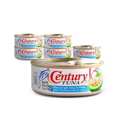 Century Tuna Flaked Light Tuna in Water | High in Protein and Rich in Omega 3 DHA Canned Tuna, 5 Ounce (Pack of 6)