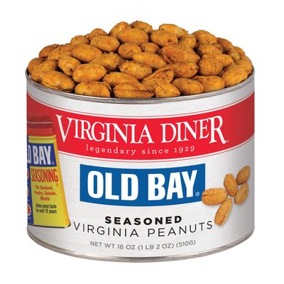 Virginia Diner Gourmet Old Bay Seasoned Virginia Peanuts Seasoned Roasted Peanuts (18 Ounce Tin 1.12 Pound) Spicy Peanuts Non-GMO Oil Roasted Peanuts