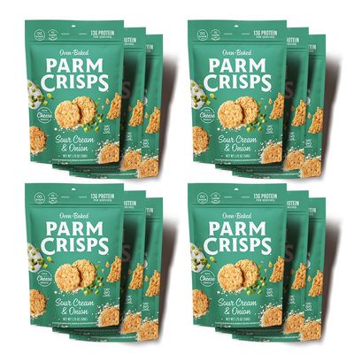 ParmCrisps - Sour Cream &amp; Onion Cheese Parm Crisps, Made Simply with 100% REAL Cheese | Healthy Keto Snacks, Low Carb, High Protein, Gluten Free, Oven Baked, Keto-Friendly | 1.75 Oz (Pack of 12)