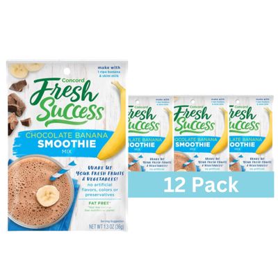 Concord Foods Chocolate Banana Smoothie Mix - Fruit Flavor with No Artificial Flavors, Colors, or Preservatives - Ideal for Fresh Fruit Smoothies - 1.3 Ounce Pouch for Healthy Smoothies (Pack of 12)