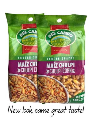 DEL CAMPO Andean Snacks | Salted Crunchy Chulpi Corn | Maiz Chulpe Frito Salado | 4.59 oz. | Pack of 2 | Product of Peru