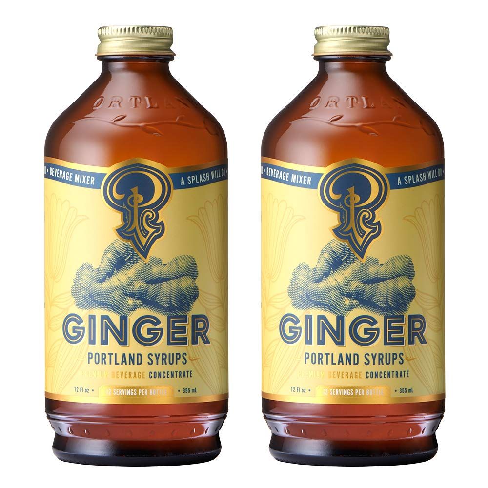 Portland Syrups Authentic Ginger Syrup - Intense Ginger Flavor with Slightly Hot Finish - Beverage Concentrate for Mocktails, Cocktails, Lattes, &amp; Baking - 12 oz Bottle, 24 Servings (Pack of 2)