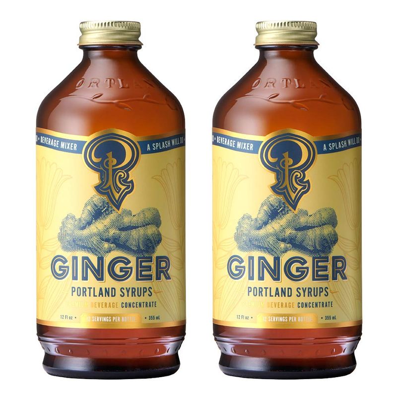 Portland Syrups Authentic Ginger Syrup - Intense Ginger Flavor with Slightly Hot Finish - Beverage Concentrate for Mocktails, Cocktails, Lattes, &amp; Baking - 12 oz Bottle, 24 Servings (Pack of 2)