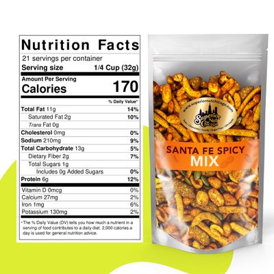 Santa Fe Trail Mix - Spicy Mix - hot spicy peanuts, hot Cajun corn sticks, sesame sticks, chili crescents, toasted corn, and pumpkin kernels (1.5 pound bag)