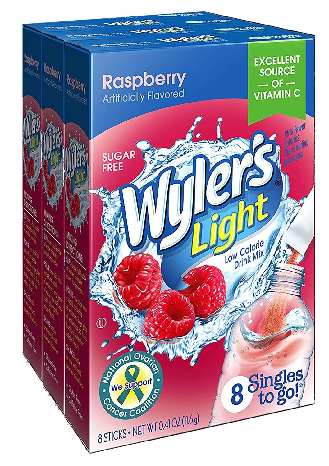 Wyler&#39;s Light Singles To Go Powder Packets, Water Drink Mix, Raspberry, 8 Packets per Box, 24 total Packets (Pack of 3)