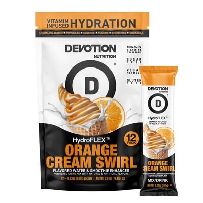 Devotion Nutrition HydroFLEX Packets | Vitamin Infused Hydration Powder | Water Enhancer Drink Mix | Sugar Free, Gluten Free, Vegan | 12 Pack (Orange Cream Swirl)