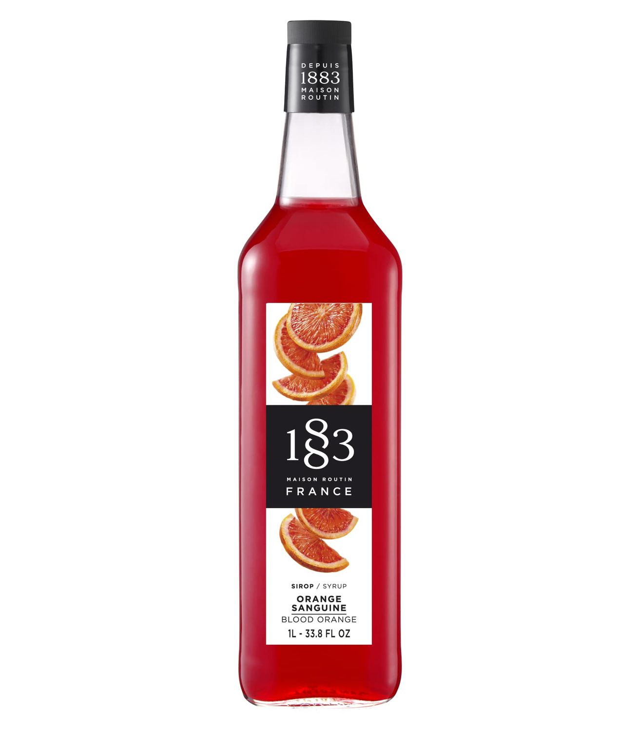 1883 Blood Orange Syrup - Flavored Syrup for Hot &amp; Iced Beverages - Gluten-Free, Vegan, Non-GMO, Kosher, Preservative-Free, Made in France | Glass Bottle 1 Liter (33.8 Fl Oz)
