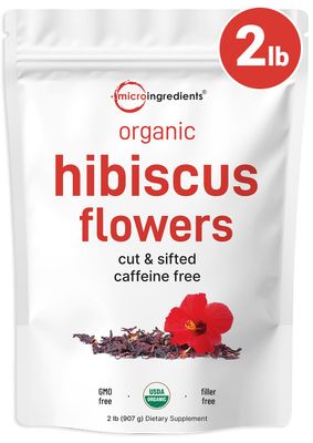 Micro Ingredients Organic Hibiscus Flowers 2lbs 450cups  Flor de Jamaica Loose Leaf Tea for Hibiscus Tea Bags  Cut  Sifted Dried Leaves  Caffeine Free NonGMO No Sugar
