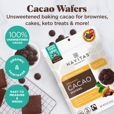Navitas Organics Cacao Wafers, 8oz, Unsweetened Baking Chocolate - Organic, Non-GMO, Fairtrade, Gluten-Free