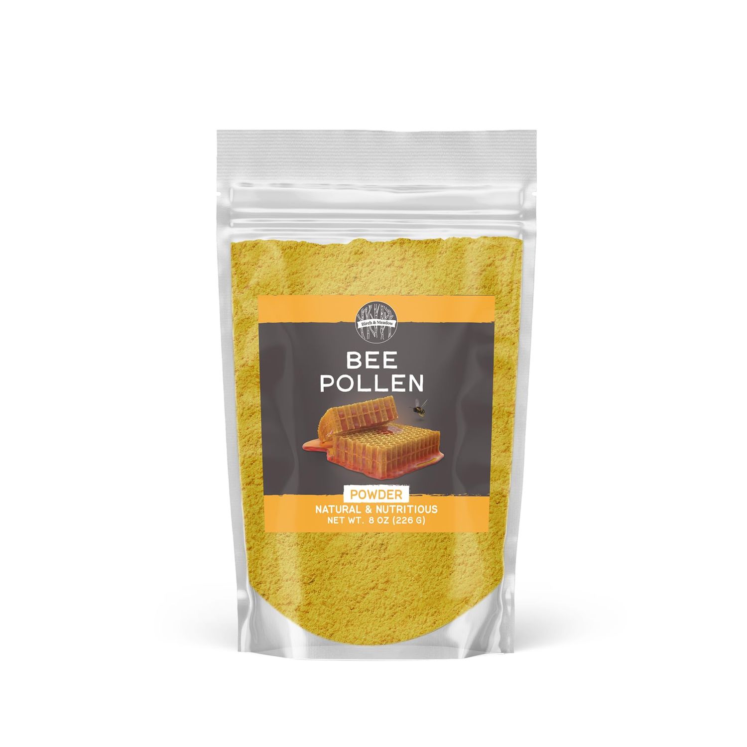 Birch &amp; Meadow Bee Pollen Powder, Natural &amp; Nutritious, Slightly Sweet Taste, Oatmeal &amp; Cereal (8 Ounce)