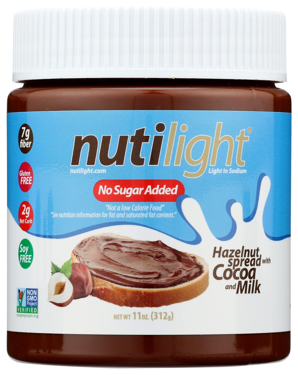 Nutilight No Sugar Added Hazelnut Spread with Cocoa and Milk, Keto and Diabetic Friendly, Non-GMO, Gluten-Free, and Soy-Free, 11 Oz (Pack of 2)